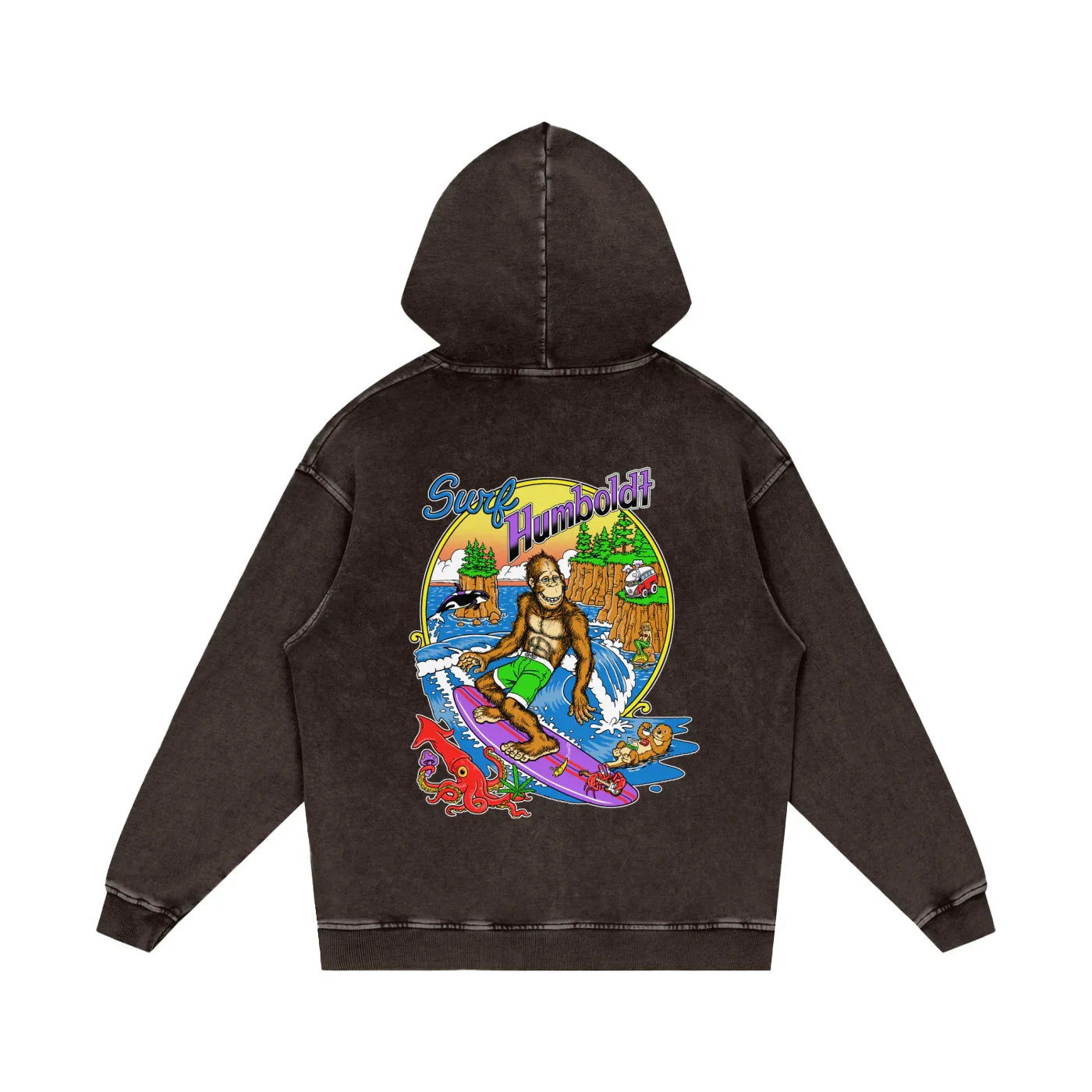 Bigfoot Surfin Snow Washed Loose Cotton Pullover Hoodie-CUSTOM ORDER