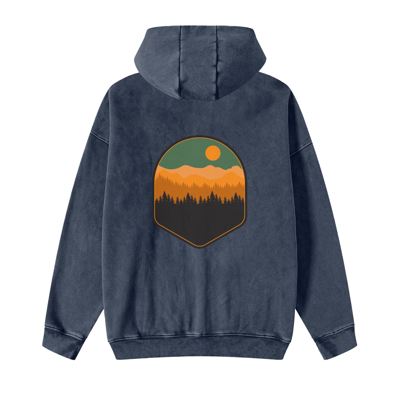 Mountain Scene Snow Washed Zipper Fleece Hoodie