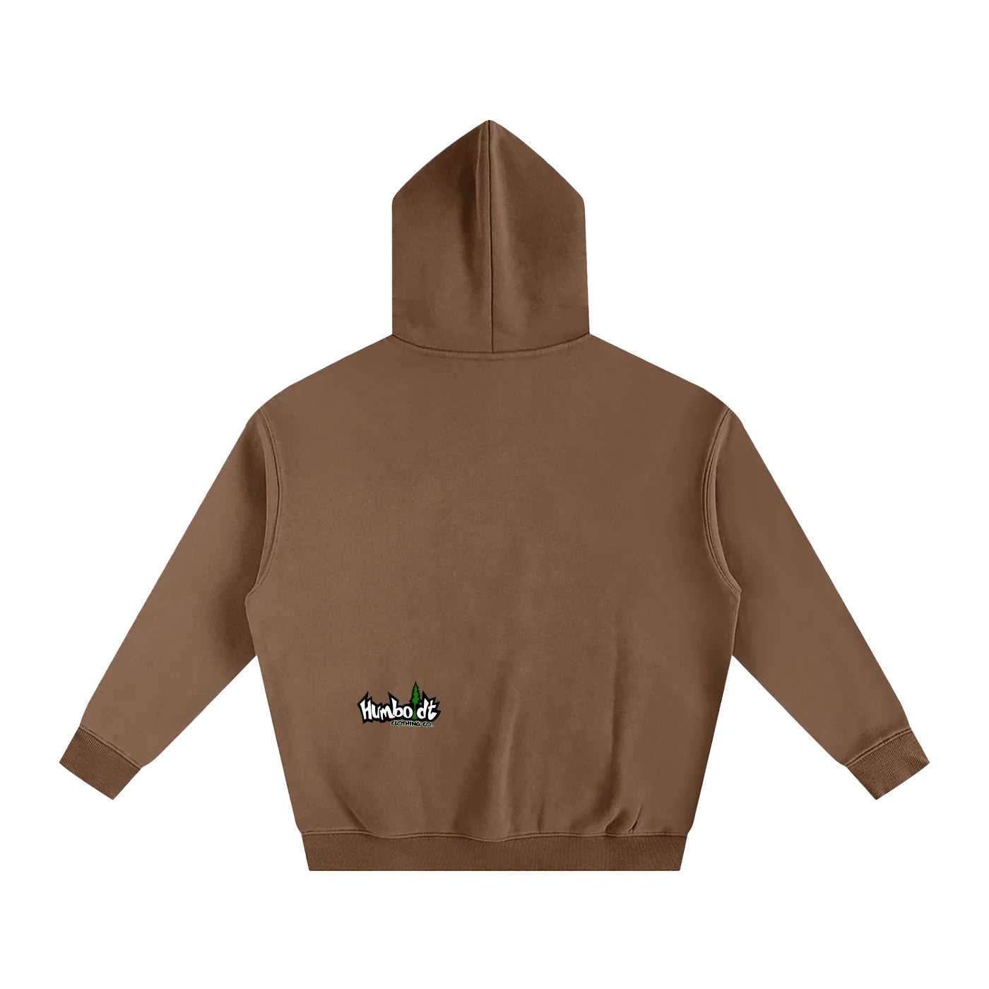 Brown hoodie with small Humboldt logo, blending outdoor and streetwear style for Northern California vibes.