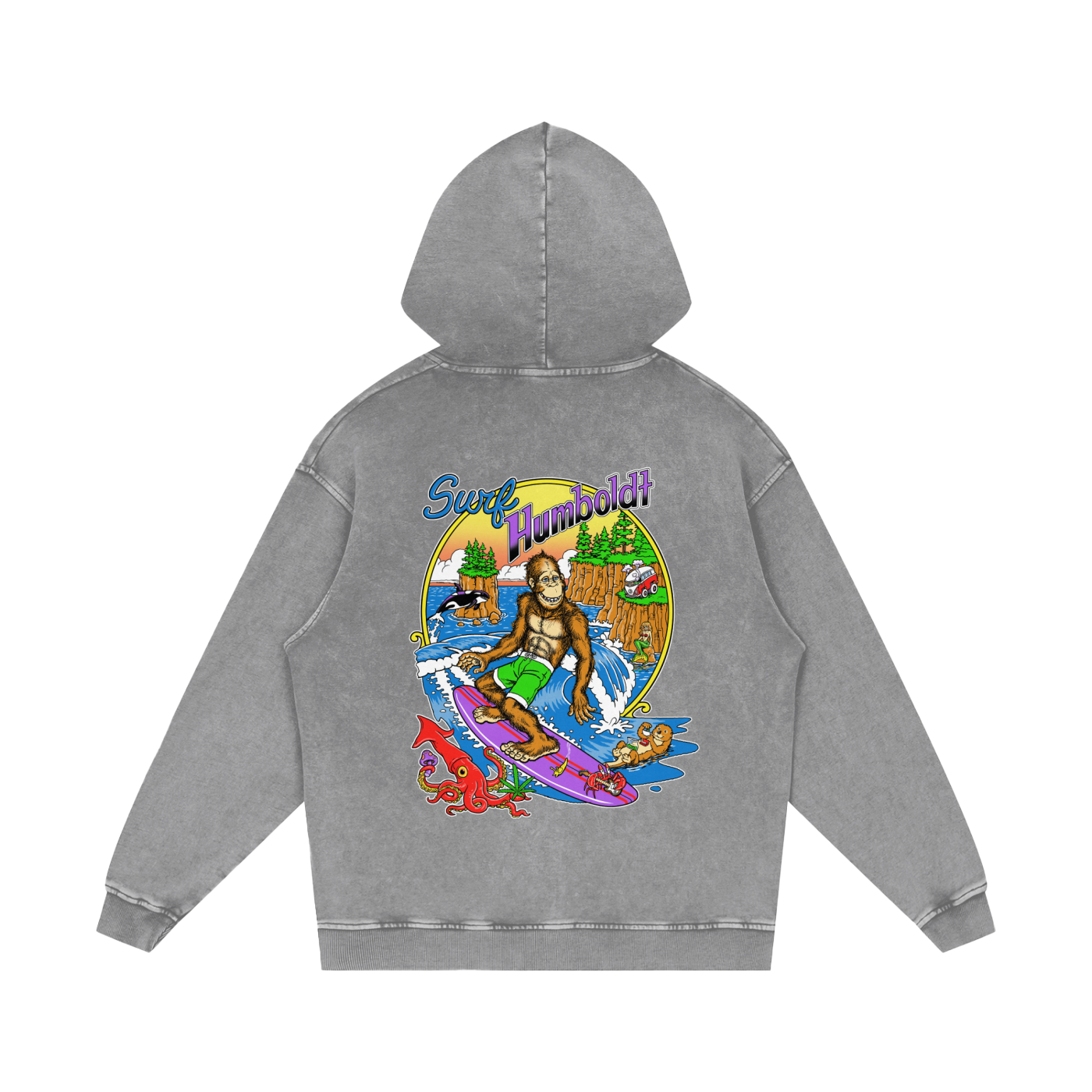 Bigfoot Surfin Snow Washed Loose Cotton Hoodie-CUSTOM ORDER