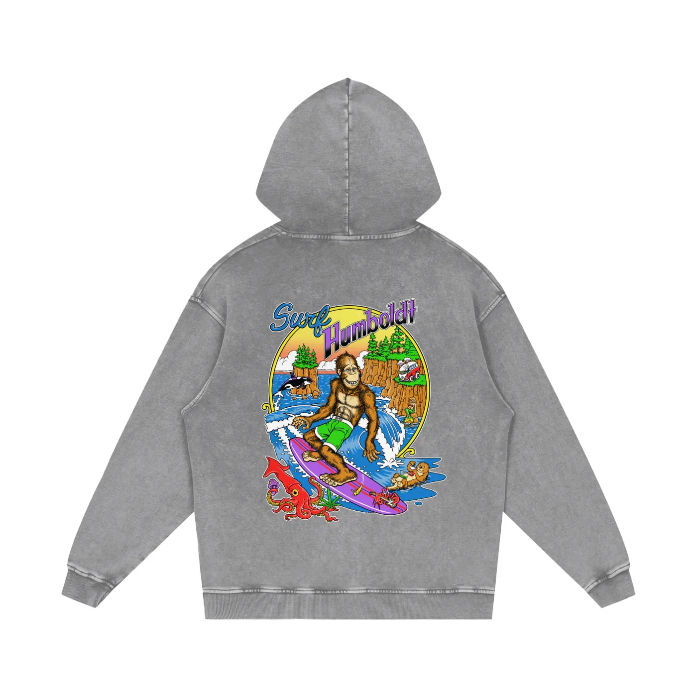 Bigfoot Surfin Snow Washed Loose Cotton Pullover Hoodie-CUSTOM ORDER
