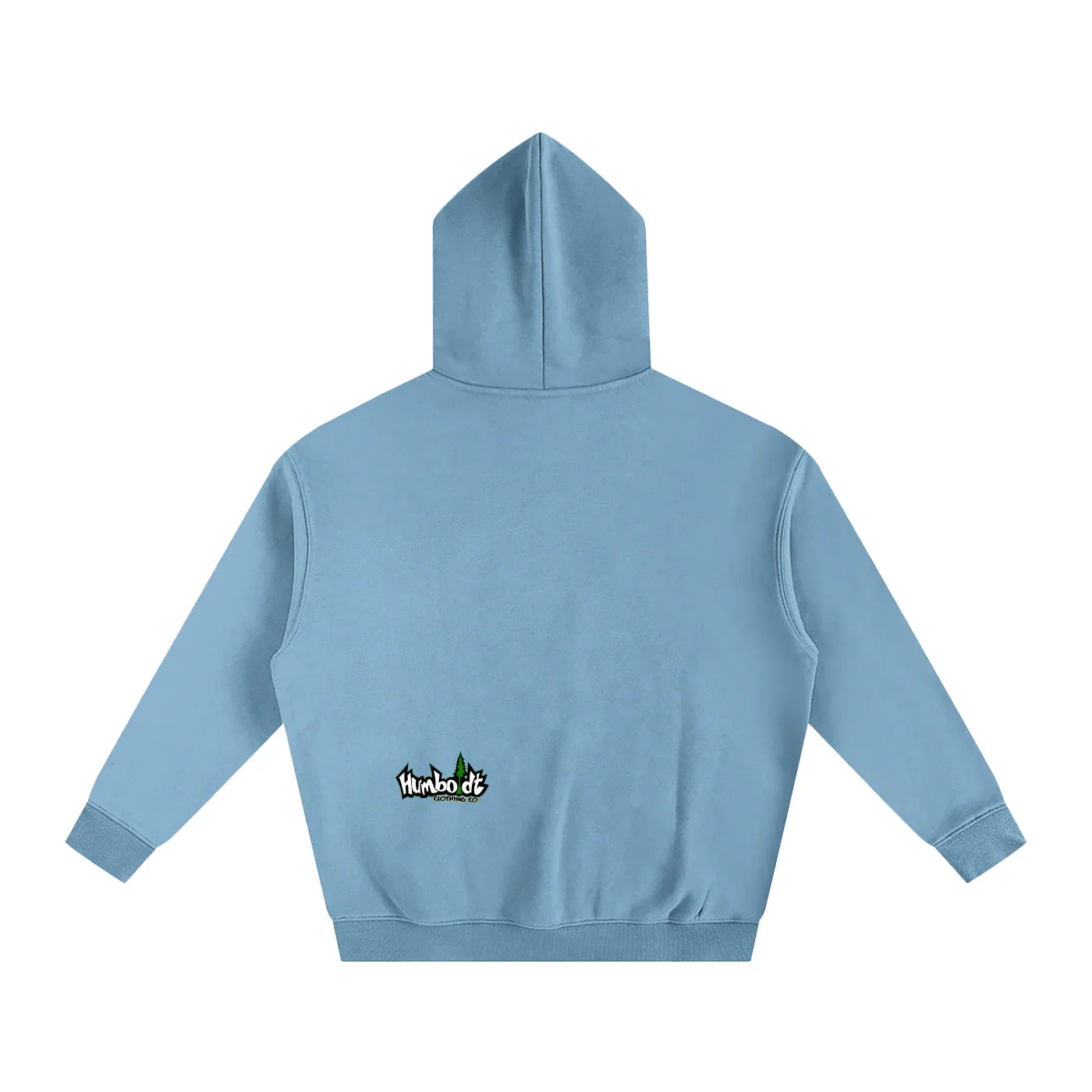 Light blue hoodie with small Humboldt logo on back, blending outdoor and streetwear style
