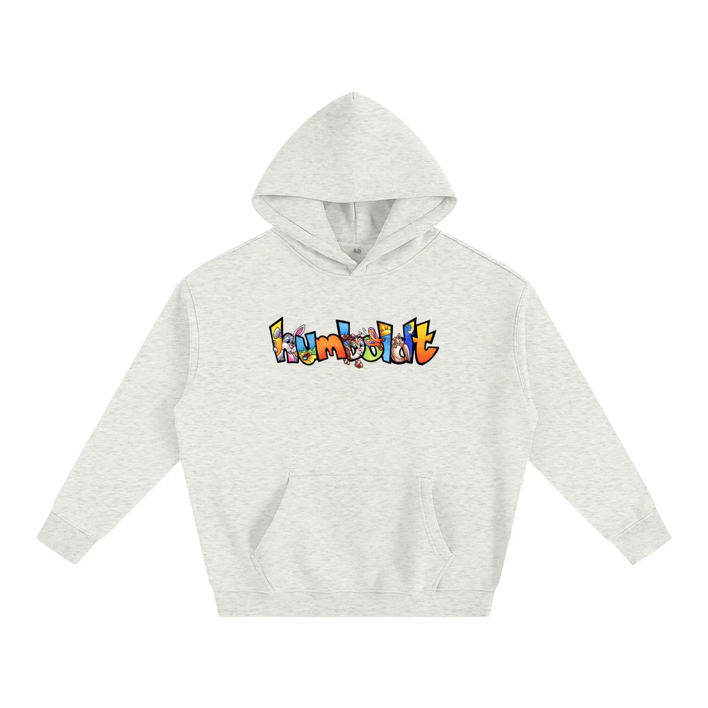 Light gray kids hoodie with colorful 'Humboldt' graphic, blending outdoor and streetwear style.