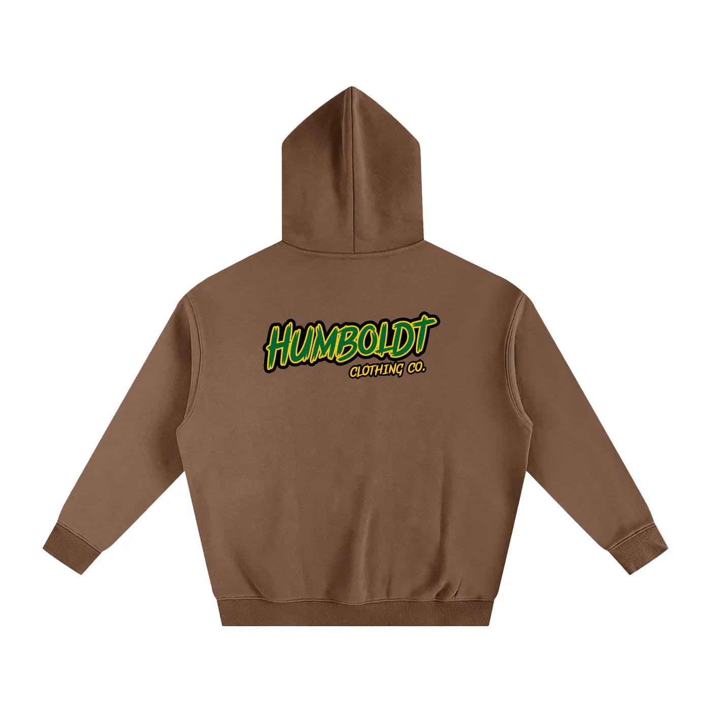 Brown hoodie with Humboldt Clothing Co. logo, blending outdoor and urban streetwear style.