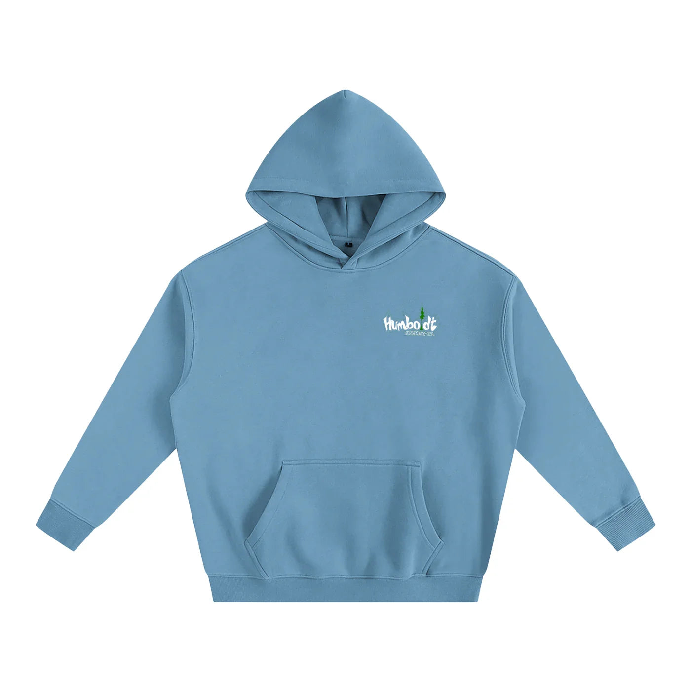 Light blue hoodie with Humboldt County logo, featuring outdoor streetwear style for casual comfort.