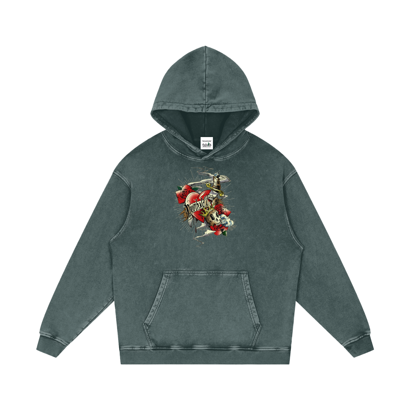 Hearts and Dagger Snow Washed Loose Cotton Pullover Hoodie - CUSTOM ORDER
