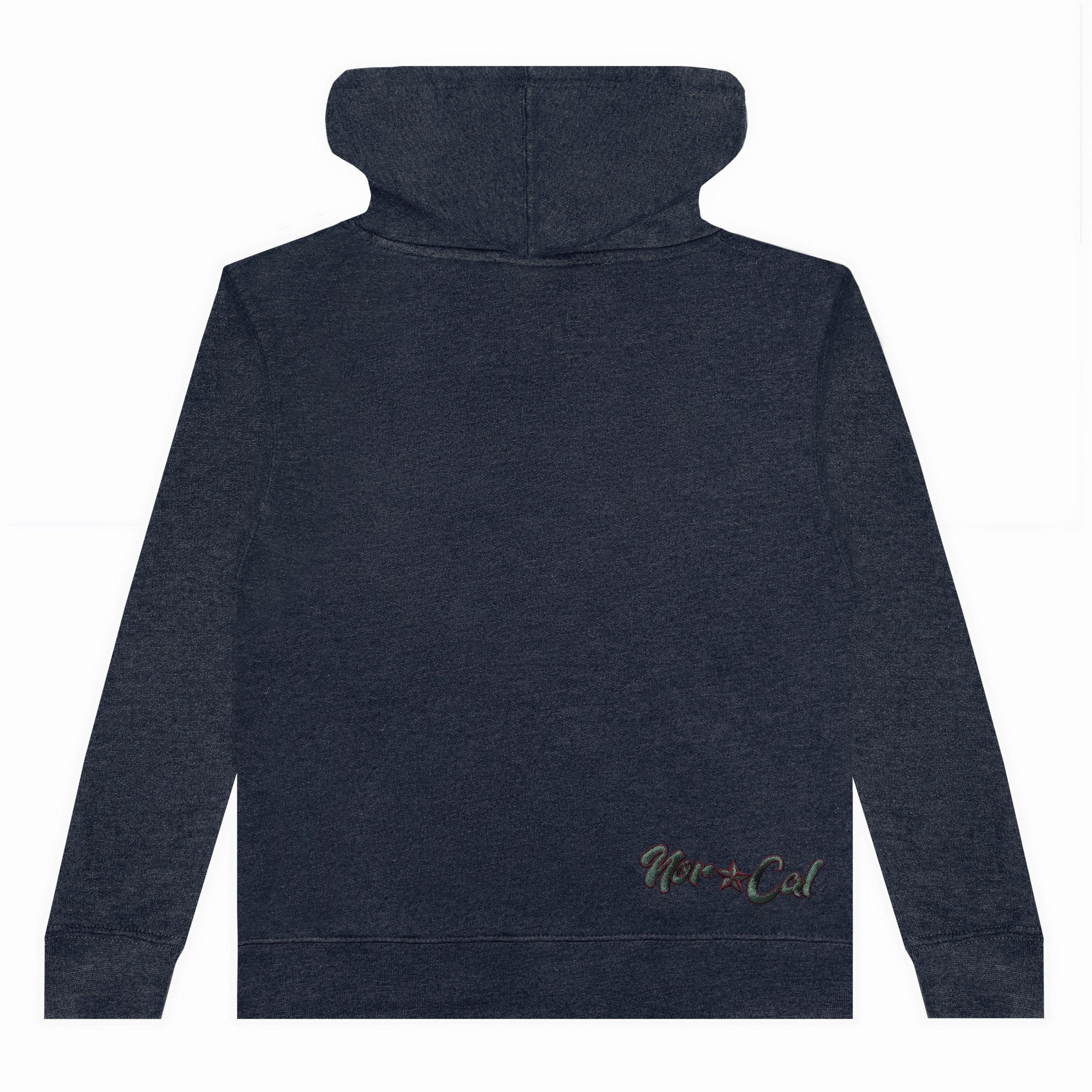 Dark navy hoodie with 'Nor*Cal' embroidery, blending outdoor and streetwear style for Northern California vibes.