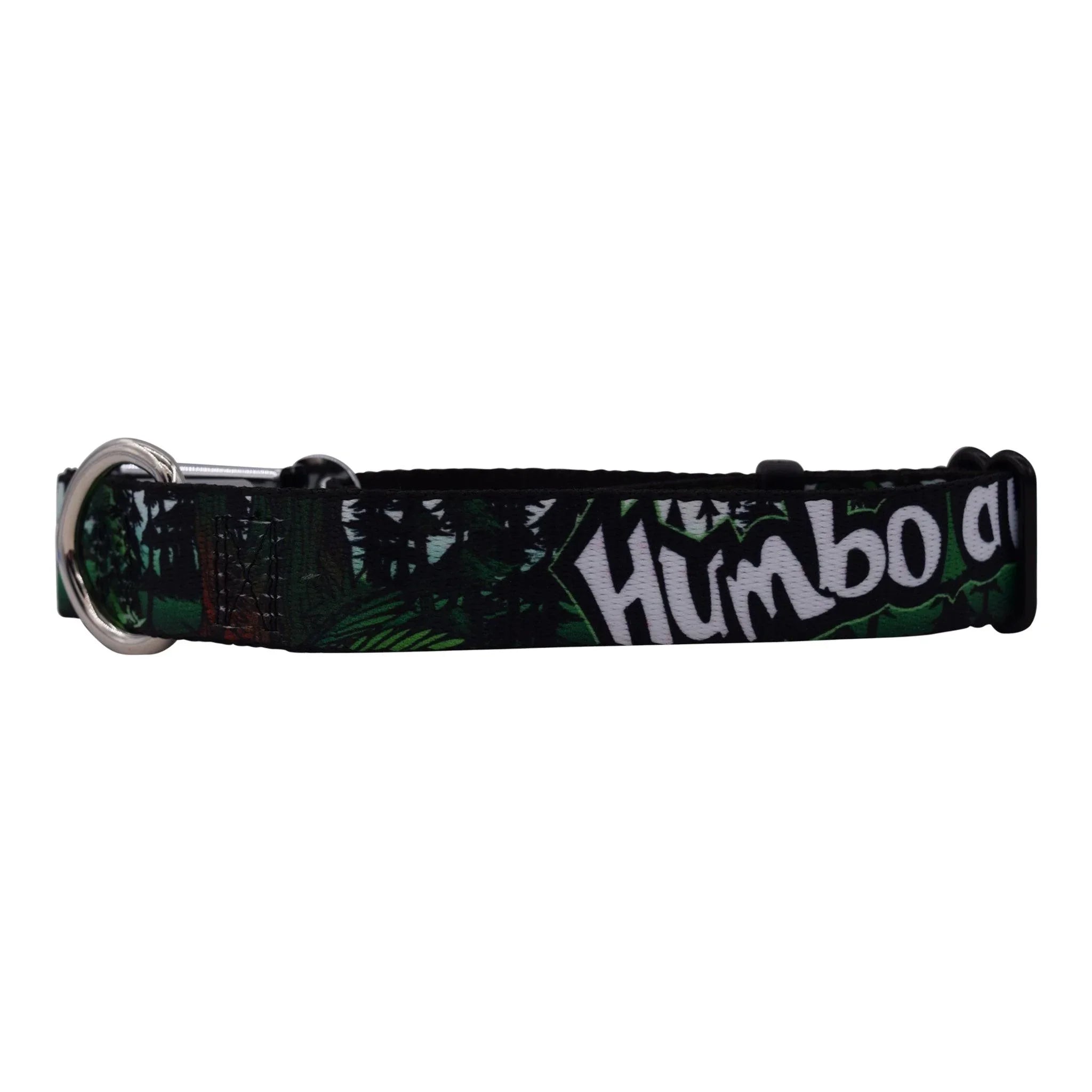Humboldt-themed dog collar with forest print and bold white lettering, perfect for outdoor adventures.