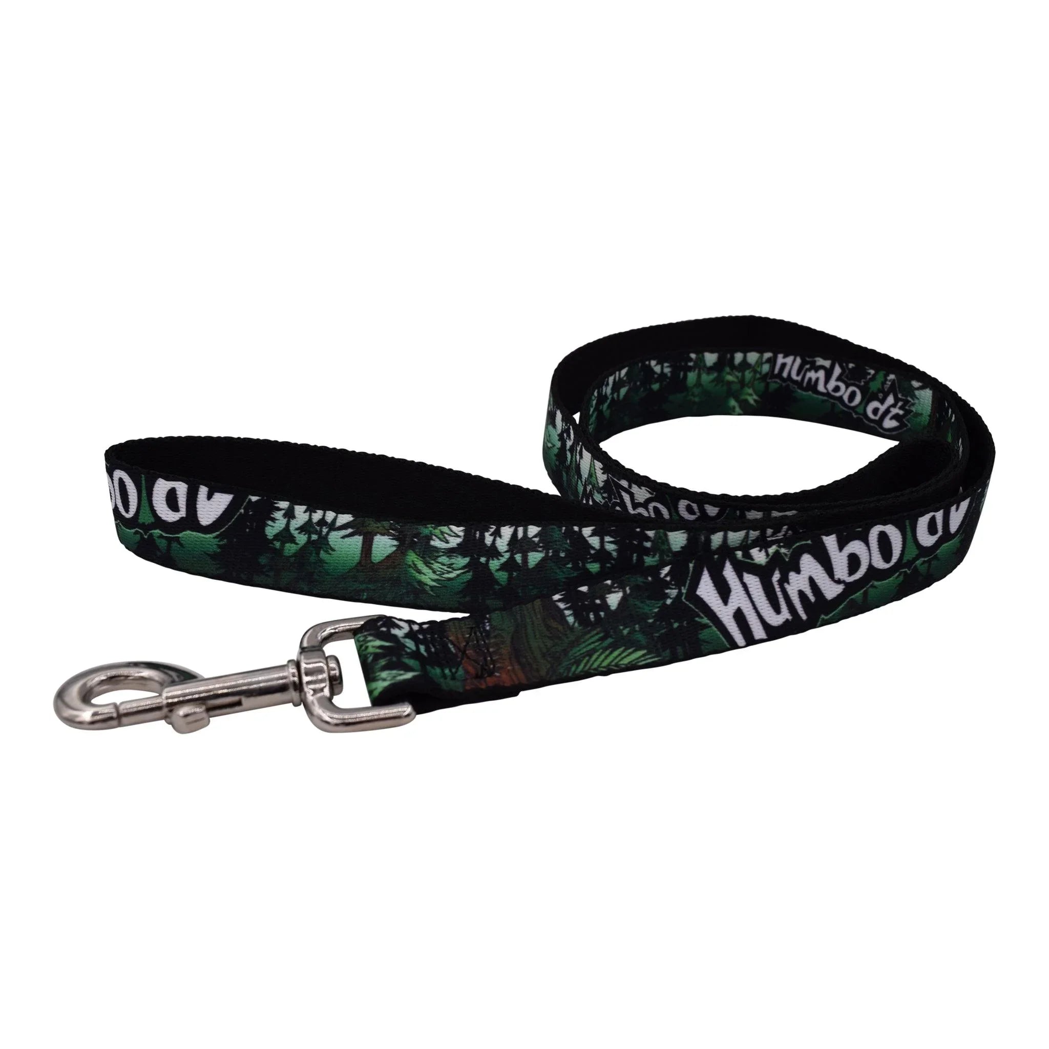 Humboldt-themed dog leash with forest print and metal clasp, perfect for outdoor adventures.