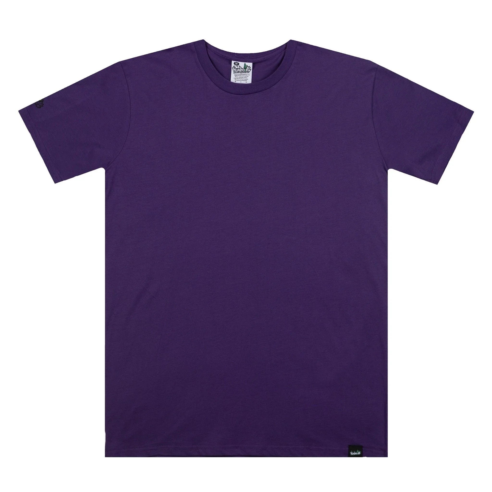 Solid purple crew neck t-shirt with brand tag, ideal for casual or streetwear style
