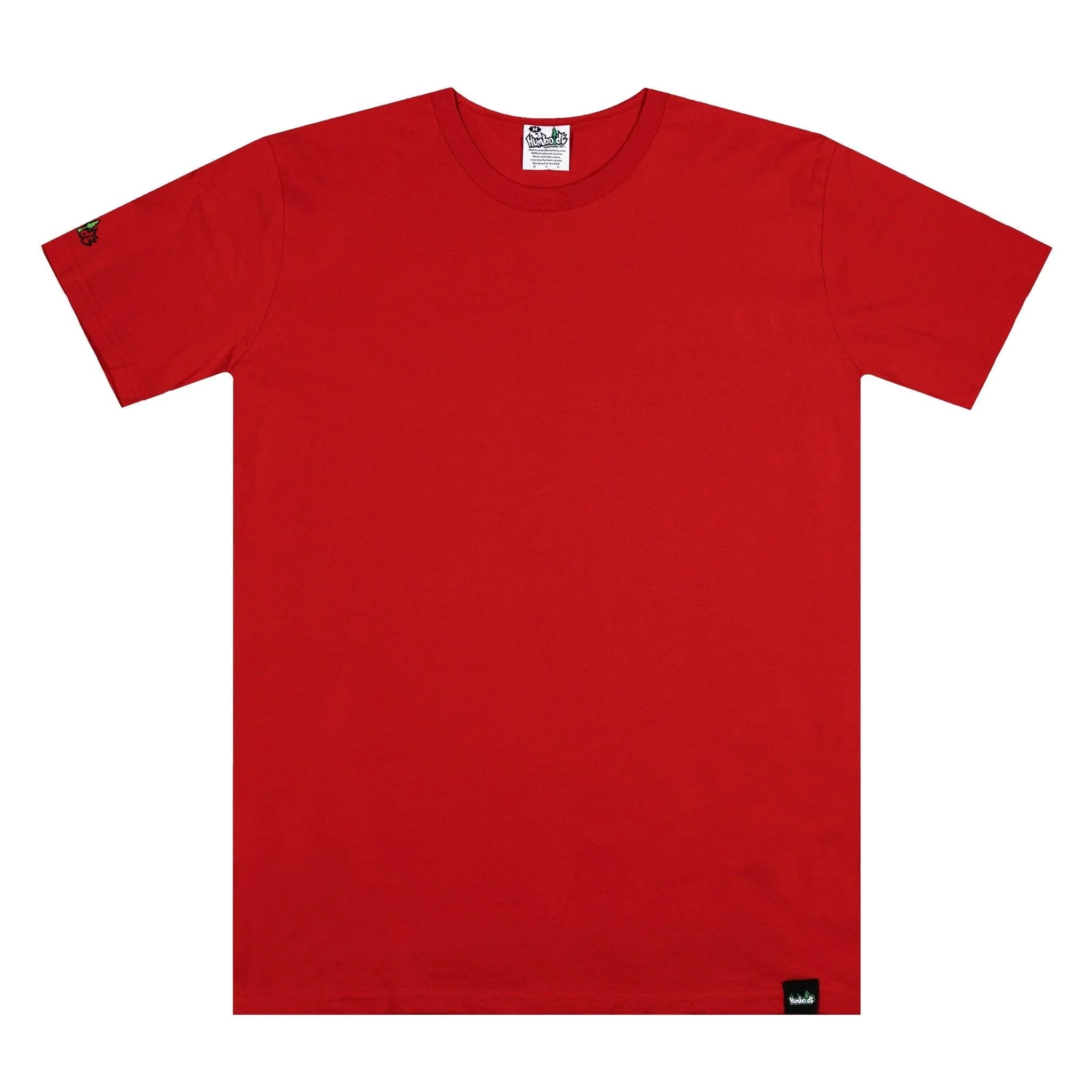 Vibrant red short-sleeve t-shirt with small logo on sleeve and hem, ideal for casual or outdoor wear.
