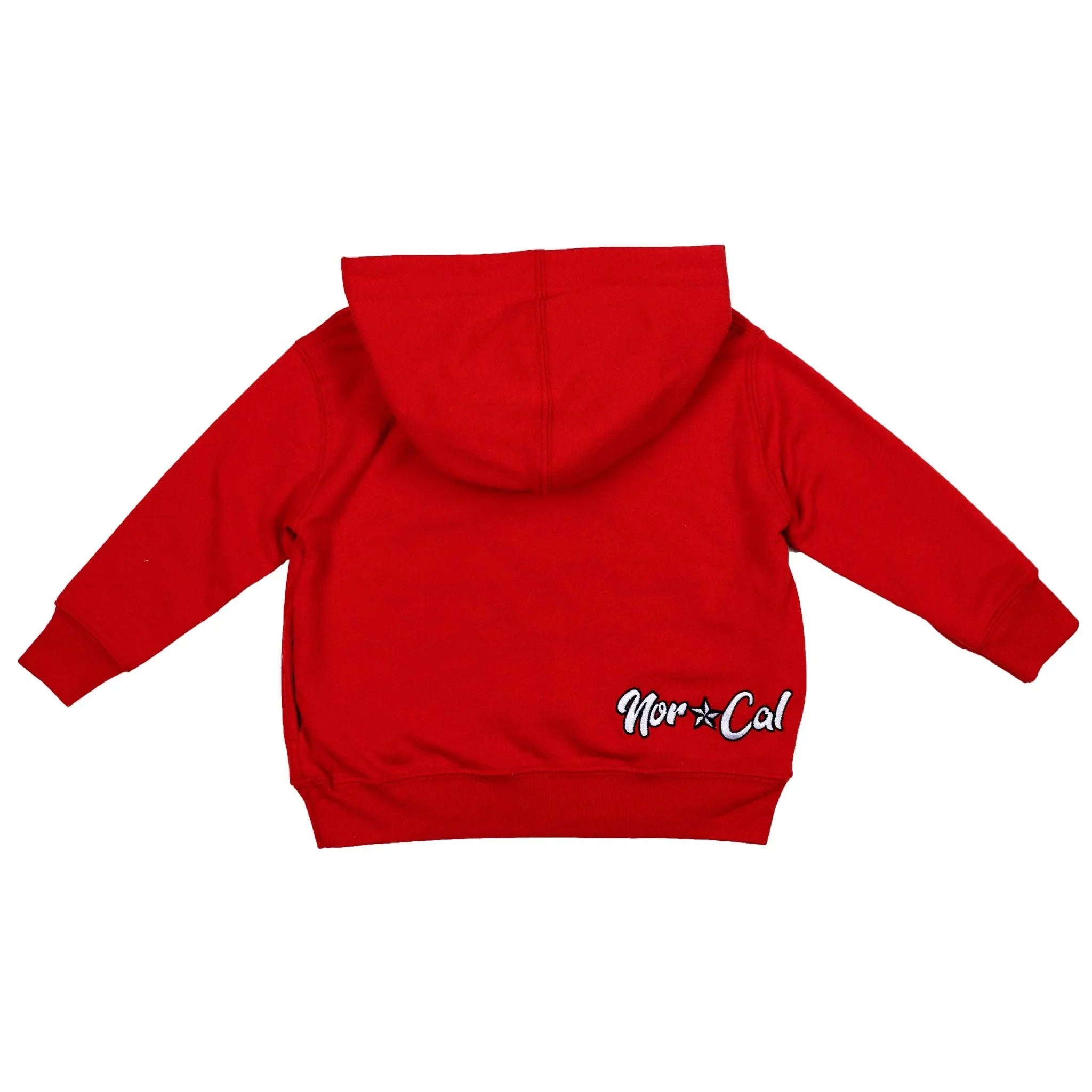 Red kids hoodie with Nor Cal logo, Northern California apparel for youth streetwear style