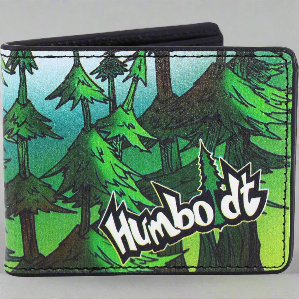 Humboldt-themed wallet with forest graphic and bold 'Humbo dt' text, blending outdoor and streetwear style