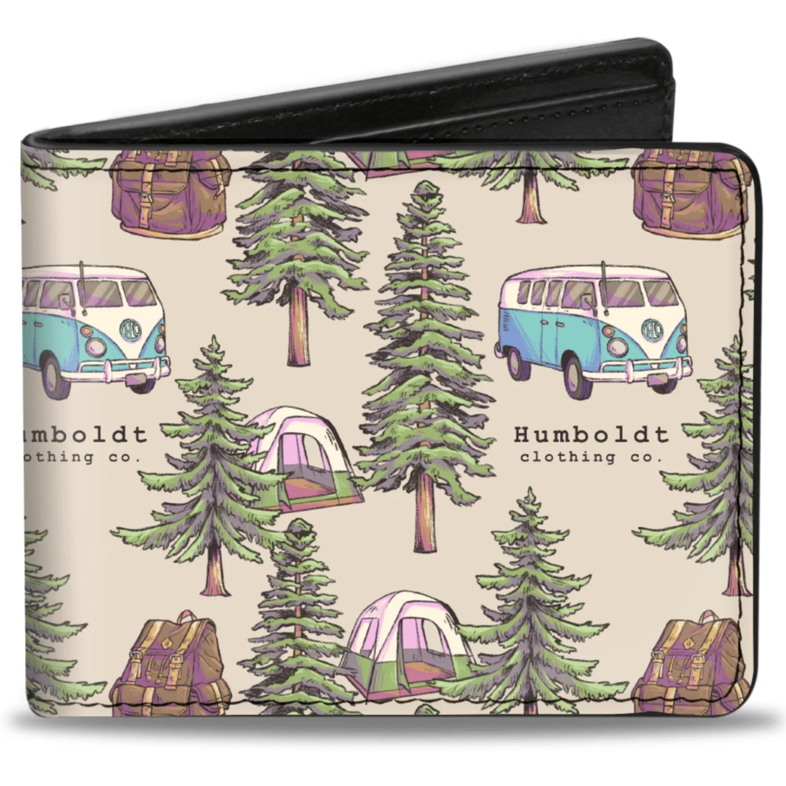 Humboldt Camping Wallet with VW Van, Tents & Trees Pattern