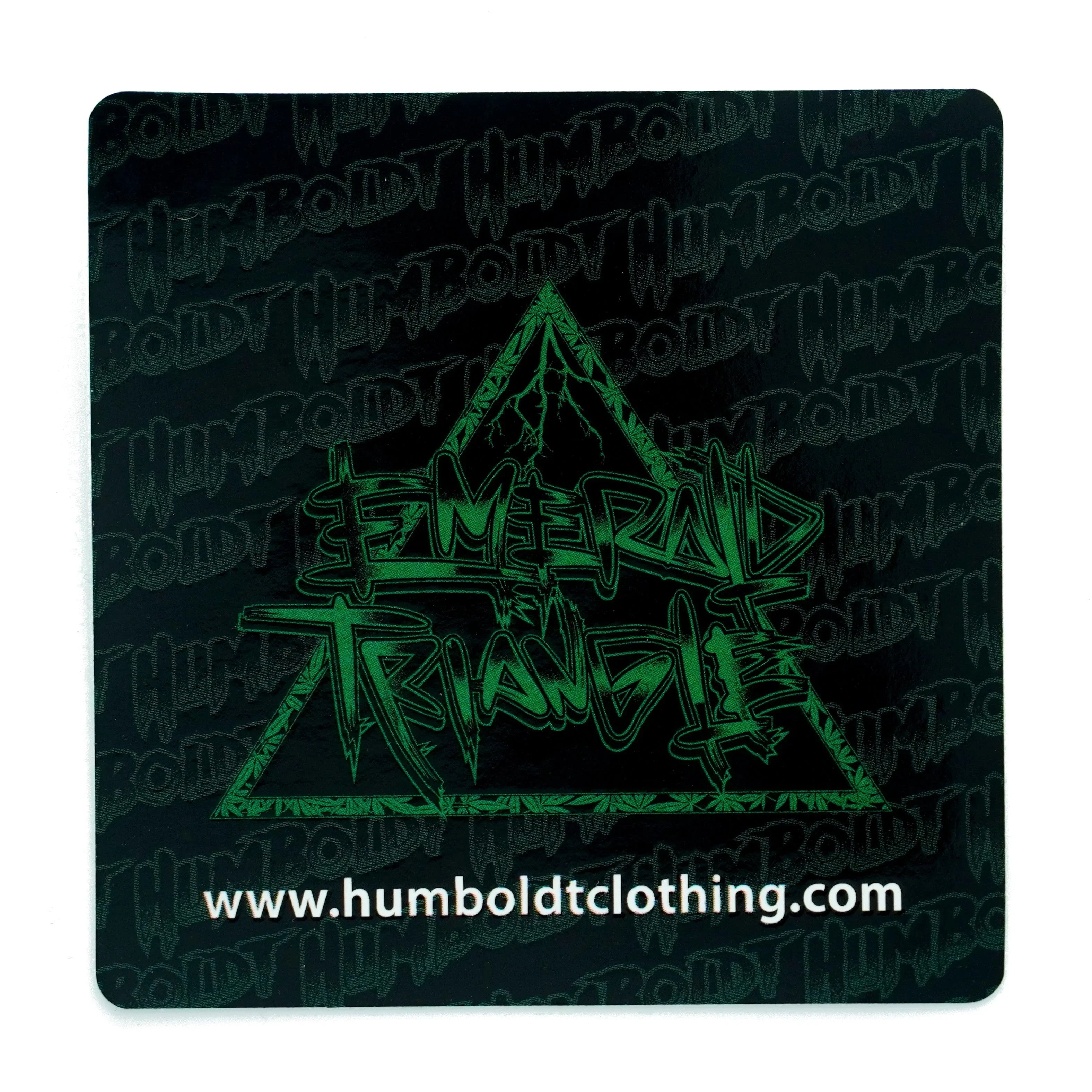 Emerald Triangle sticker with green triangle design and Humboldt Clothing Company branding