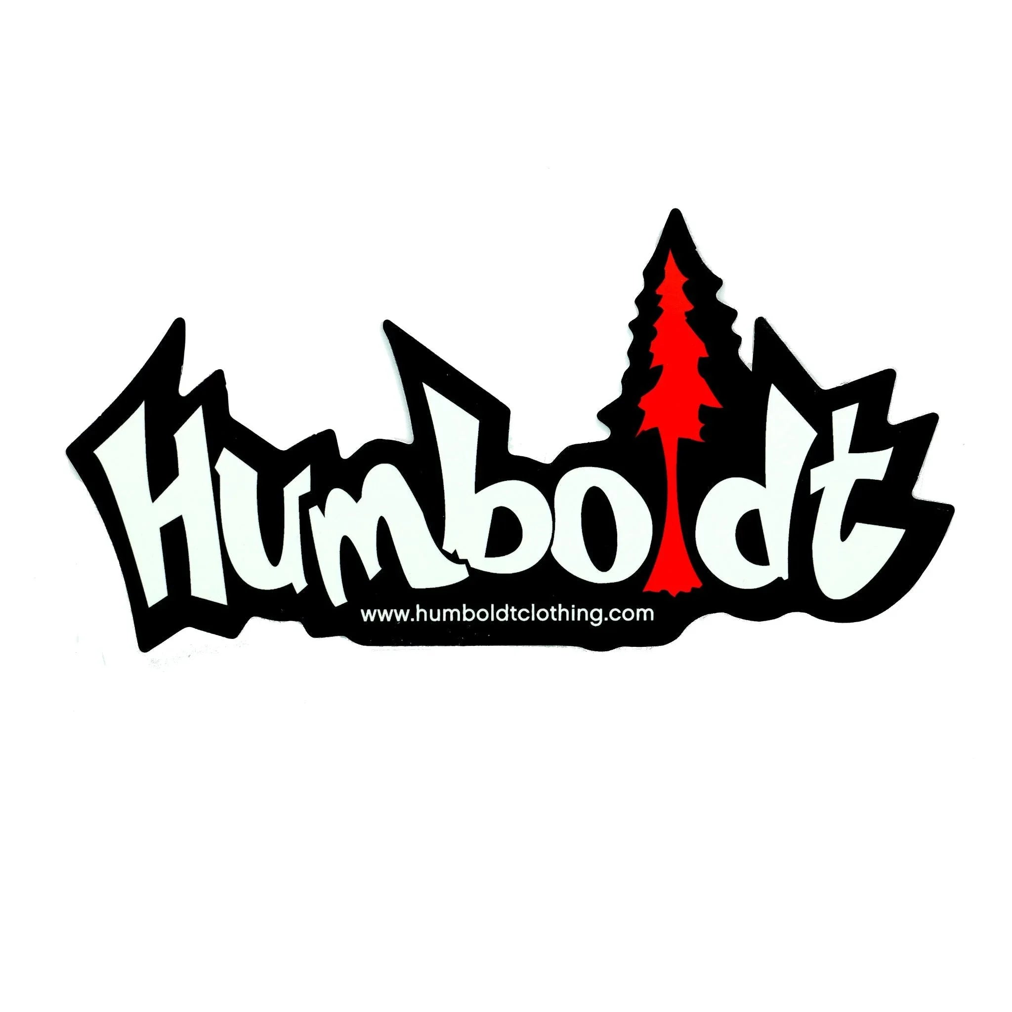 Humboldt logo sticker with red tree design, urban streetwear brand from Northern California