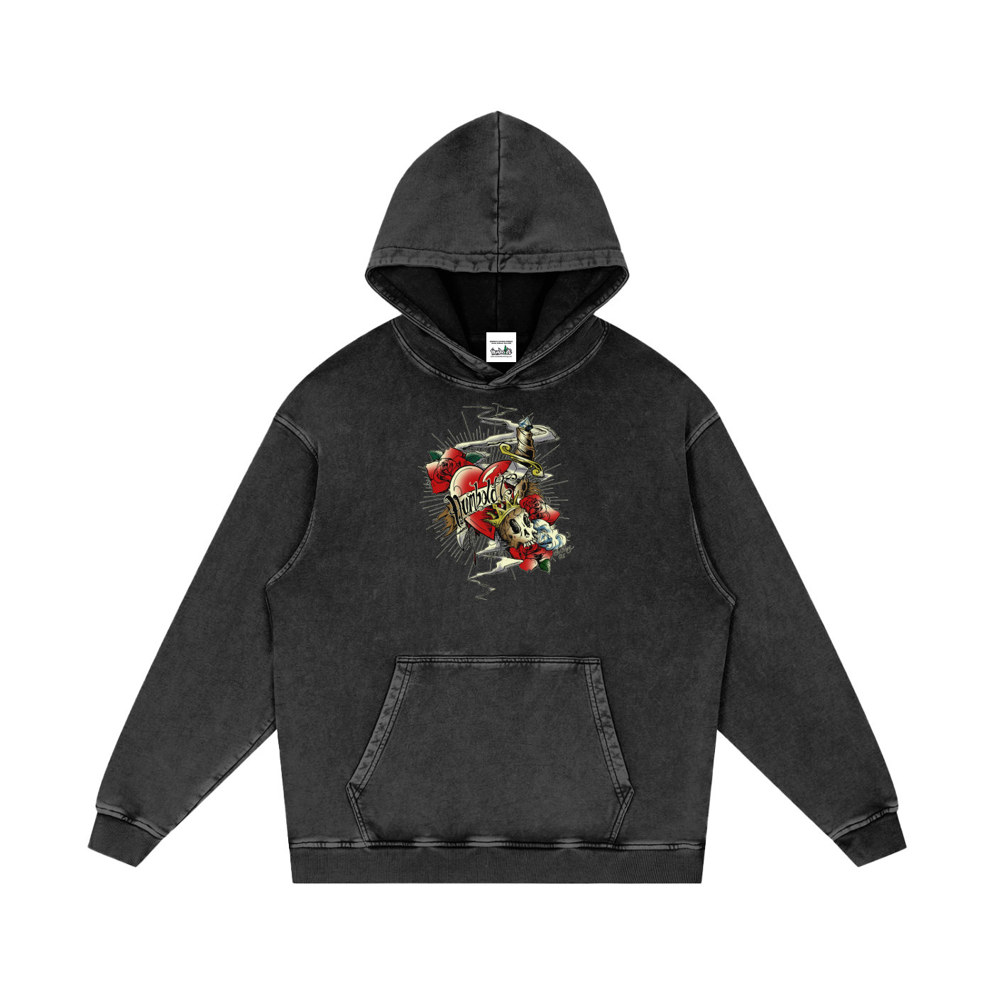 Hearts and Dagger Snow Washed Loose Cotton Pullover Hoodie - CUSTOM ORDER