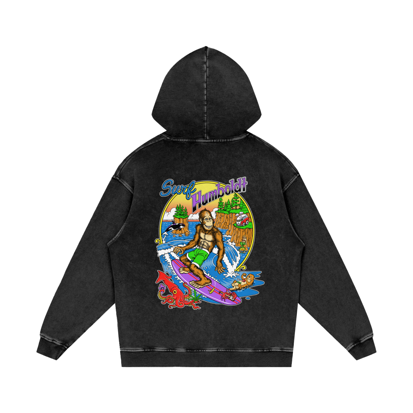 Bigfoot Surfin Snow Washed Loose Cotton Hoodie-CUSTOM ORDER