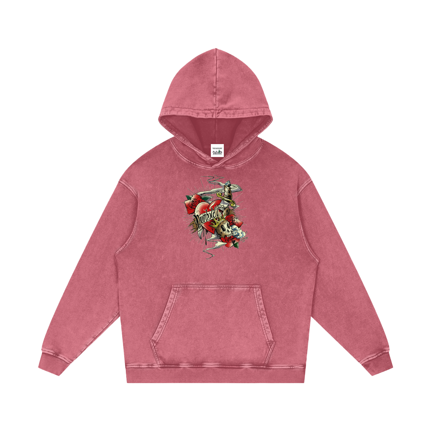 Hearts and Dagger Snow Washed Loose Cotton Pullover Hoodie - CUSTOM ORDER