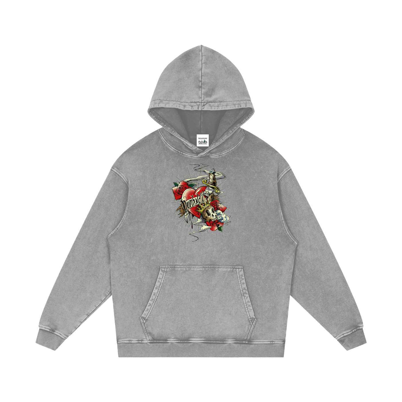 Hearts and Dagger Snow Washed Loose Cotton Pullover Hoodie - CUSTOM ORDER