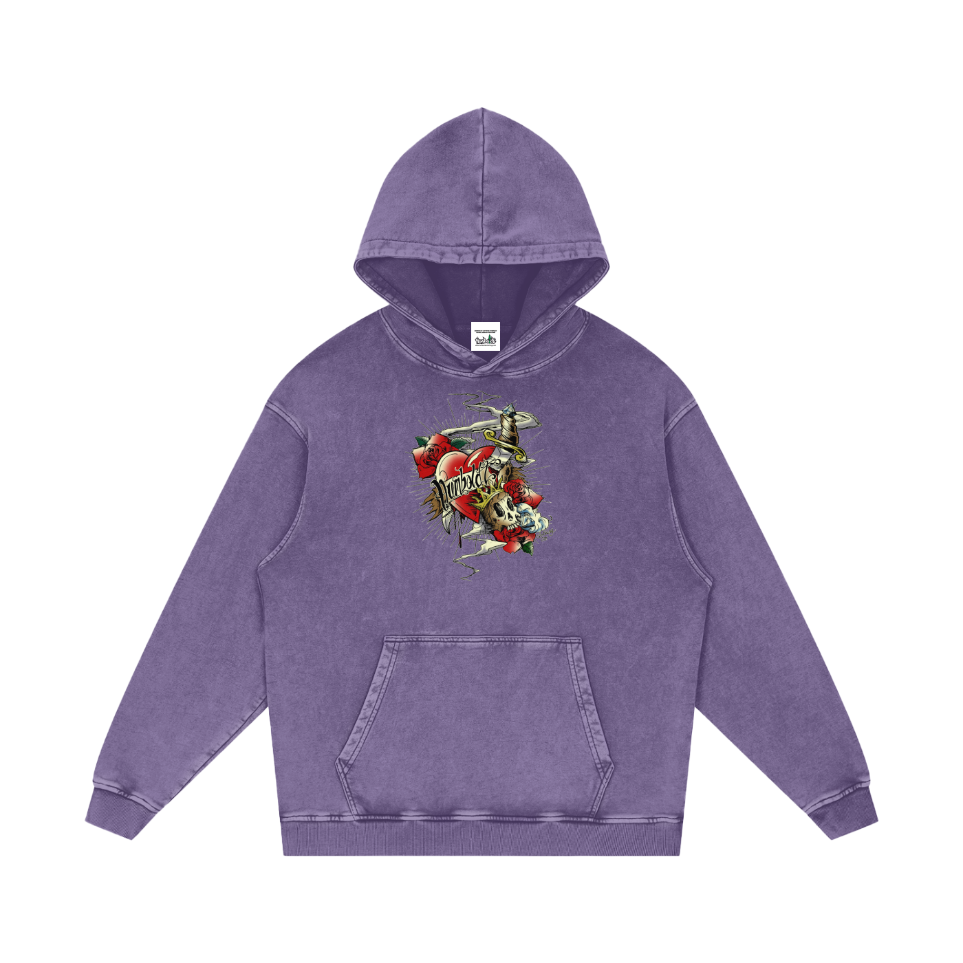 Hearts and Dagger Snow Washed Loose Cotton Pullover Hoodie - CUSTOM ORDER