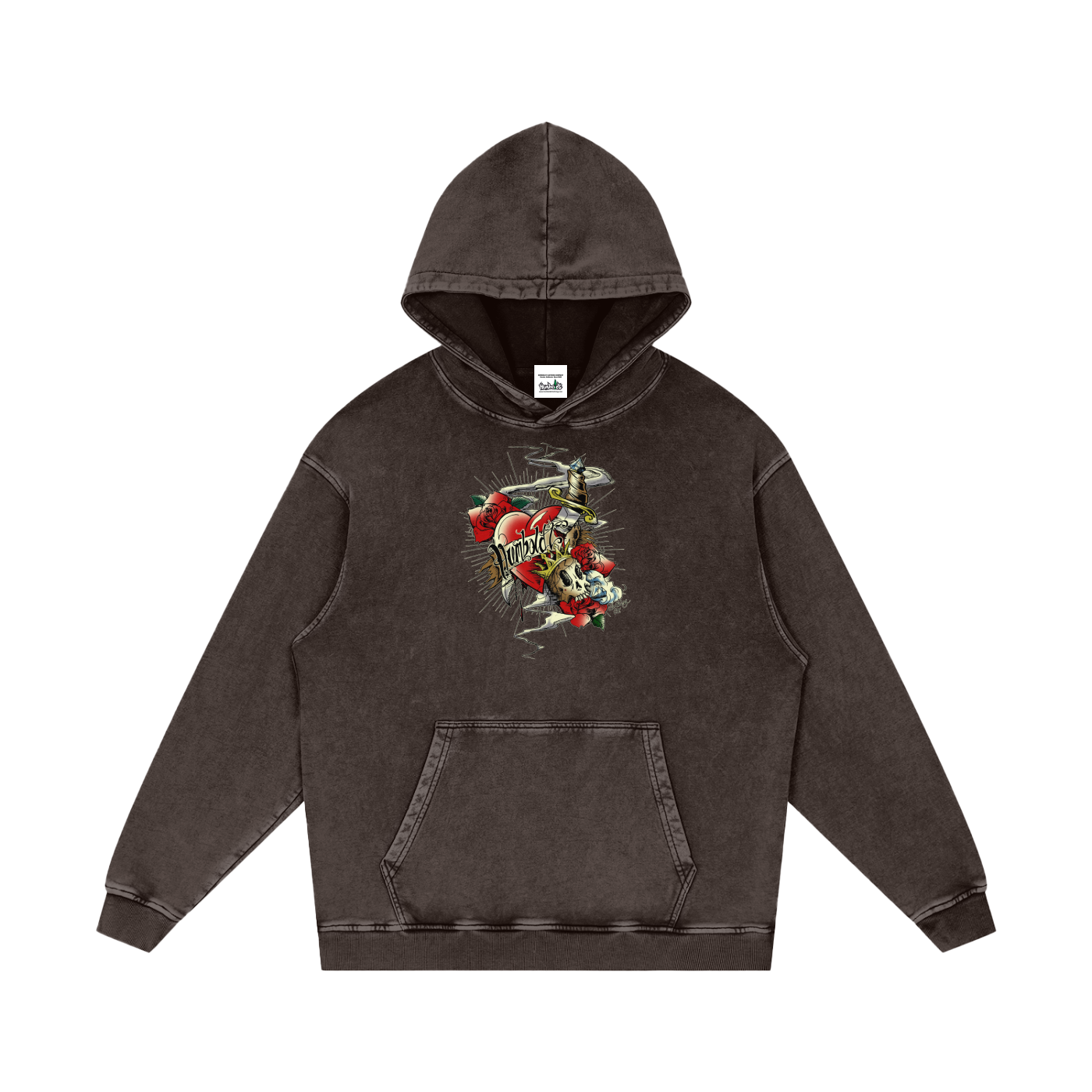 Hearts and Dagger Snow Washed Loose Cotton Pullover Hoodie - CUSTOM ORDER